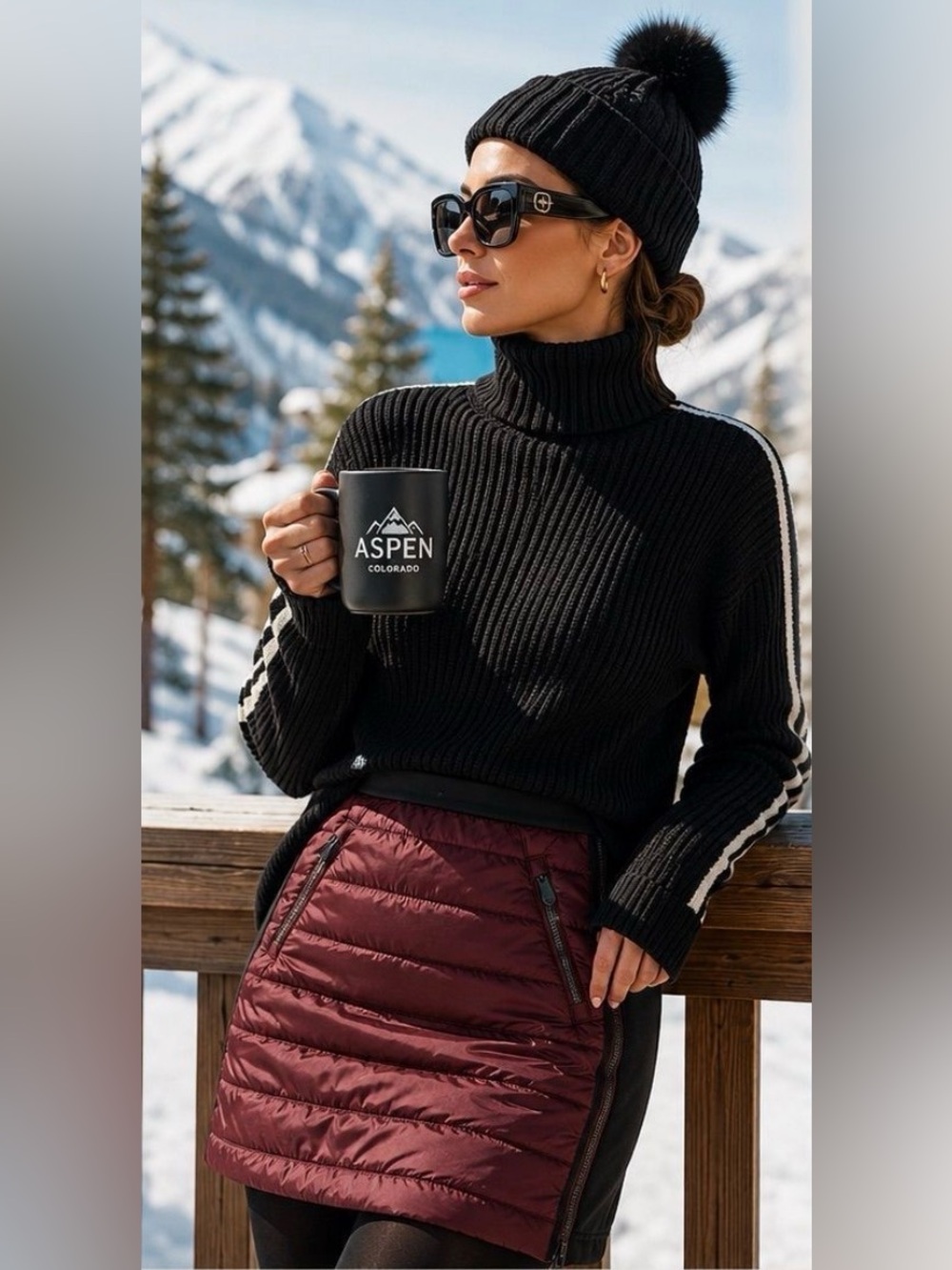 NWOT Alp N Rock Apres Ski Maroon & Black Zipper Quilted Puffer Skirt, size S